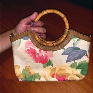 Fossil floral satchel purse w bamboo straps